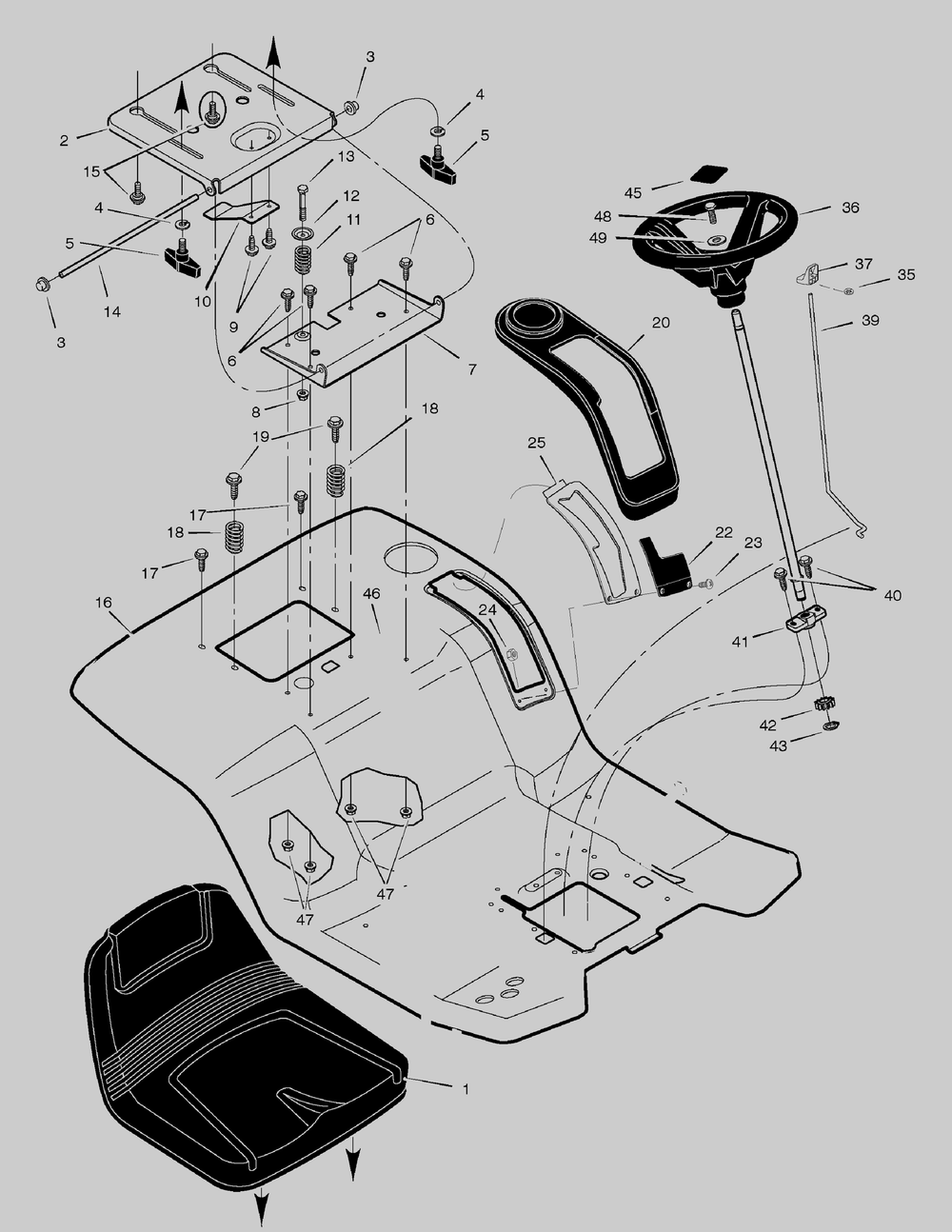 Seat Deck Diagram and Parts List for 461603X48A 2003 Briggs and Stratton Lawn Tractor
